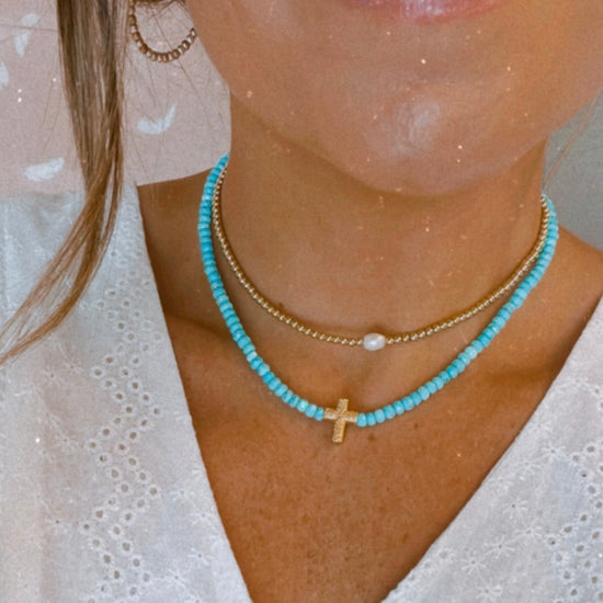 GOLDIE' Cross Necklace with Turquoise – Ibiza Passion